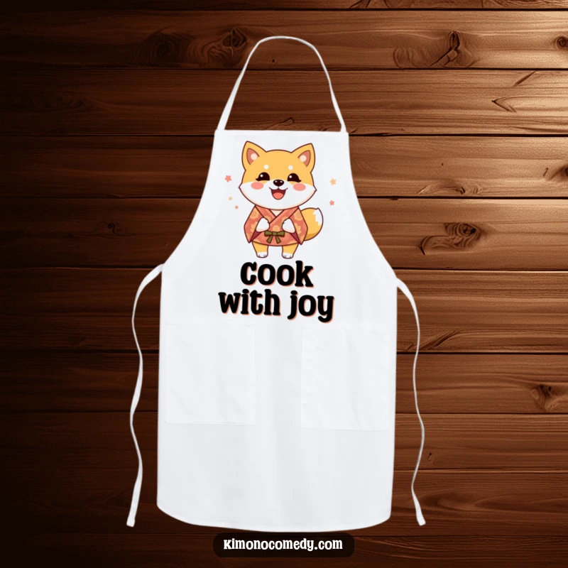 Funny Shiba Inu Apron: A happy dog wearing a festive kimono, ready to assist in the kitchen with a cheerful wag.