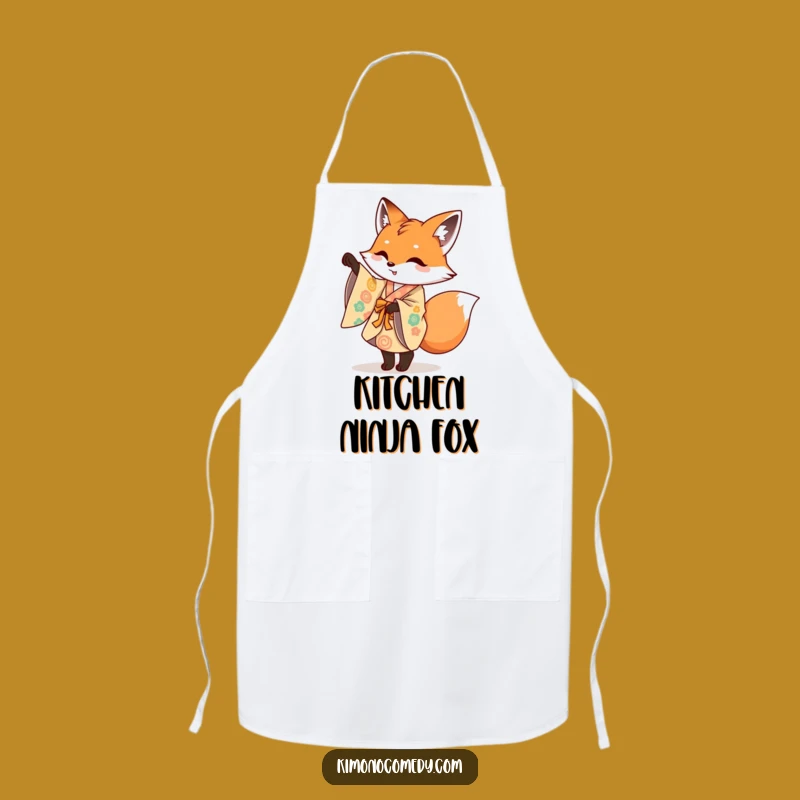 Funny Fox Kimono Apron: Mischievous Fox Pirouette, Artistic Kitchen Humor Gift