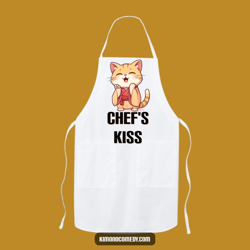 Funny Kawaii Cat Kimono Apron: Clapping Chef, Hilarious Kitchen Gift!