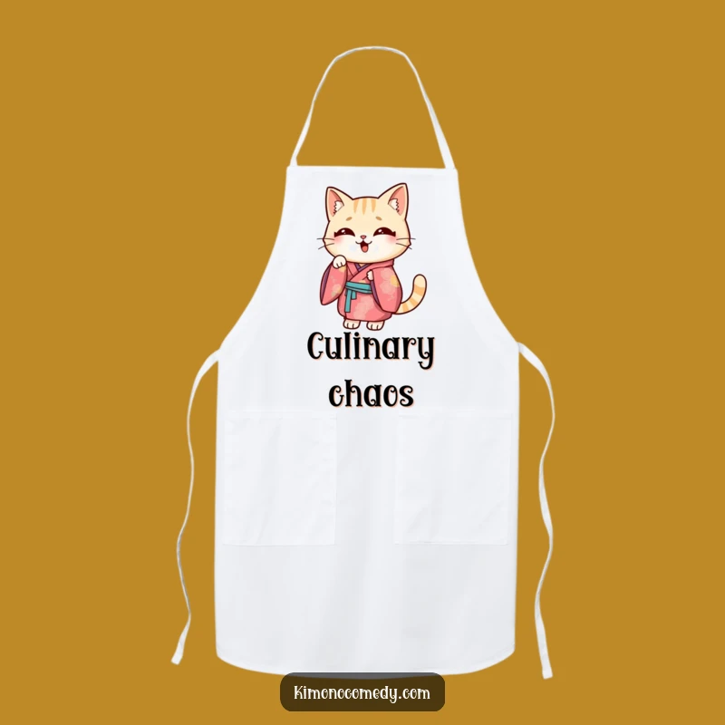 Funny Kawaii Cat Kimono Apron: Posing Fun, Hilarious Kitchen Gift!
