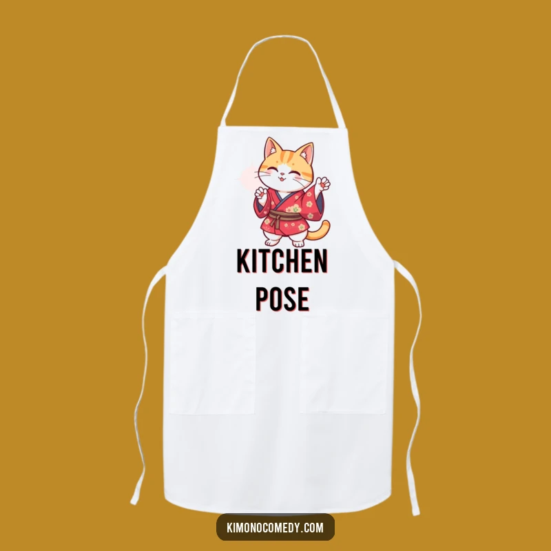 Funny Kawaii Kimono Cat Pose Apron - Humorous Kitchen Gift
