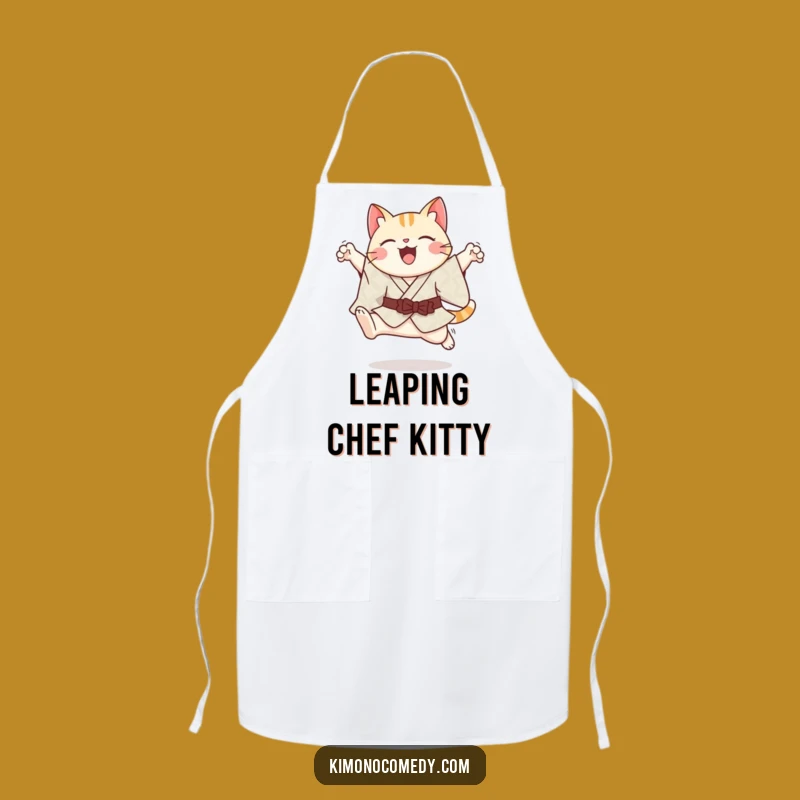 Funny Kawaii Cat Kitchen Apron - Graceful Leaping Kimono Chef