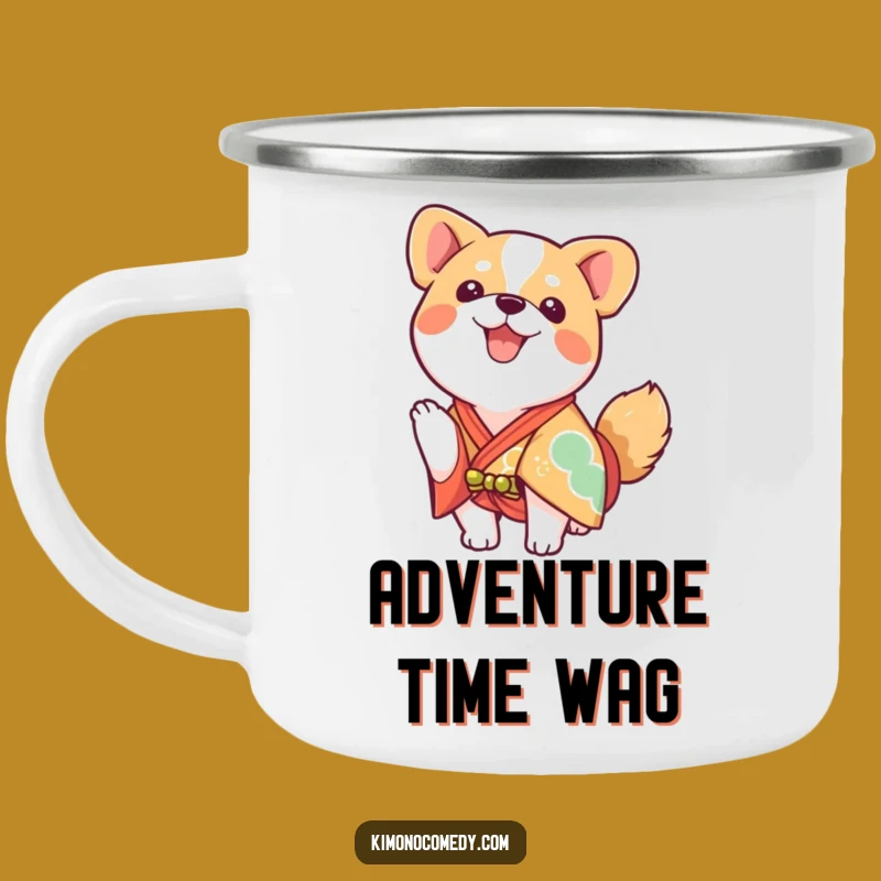 Funny Kawaii Dog Kimono Camping Mug - Enthusiastic Outdoor Buddy