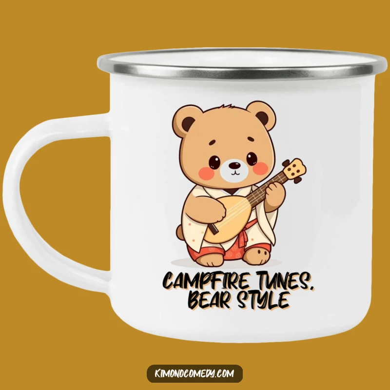 Funny Kawaii Bear Shamisen Camping Mug: Outdoor Japanese Music Adventure Gift