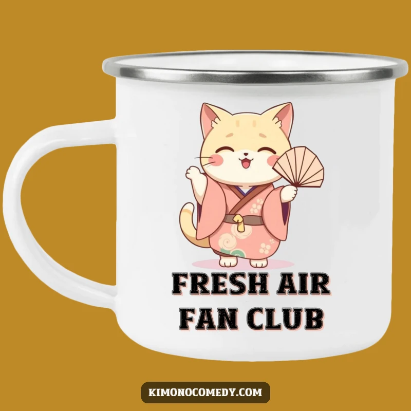 Funny Cat Fan Camping Mug: Kawaii Festive Outdoor Mug, Joyful Waving Adventure Gift