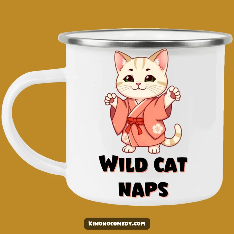 Funny Cat Kimono Camping Mug: Durable Style for Feline Fans on the Go