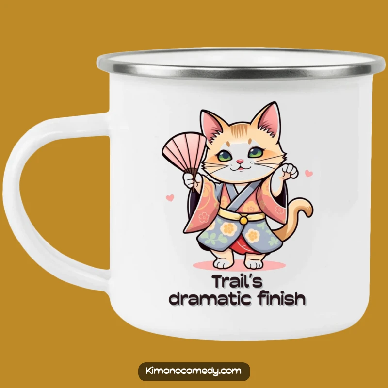 Funny Cat Kimono Fan Dance Camping Mug: Adventure Fuel with Artistic Flair