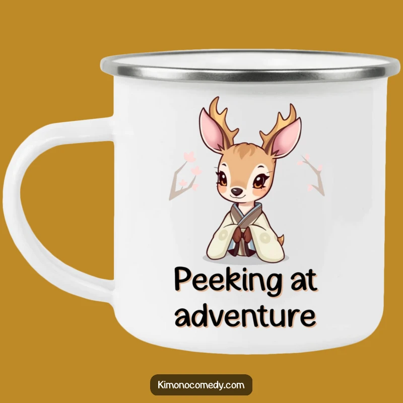 Funny Deer Kimono Camping Mug: Durable Mug for Elegant Outdoor Adventures