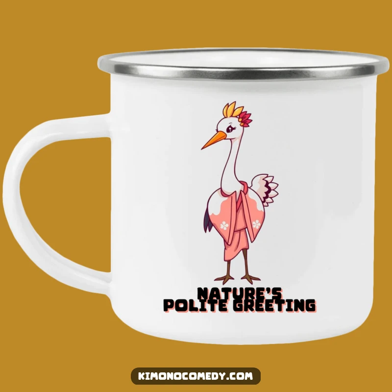 Funny Kawaii Crane Elegant Bow Camping Mug: Graceful Outdoors