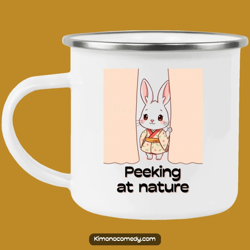 Funny Kawaii Rabbit Camping Mug: Curious Peek Design, Ideal Funny Gift for Explorers