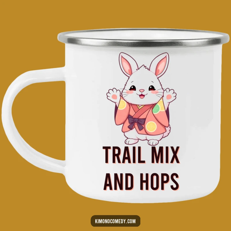 Funny Kawaii Bunny Camping Mug: Kimono Adventures, Perfect Outdoor Gift!