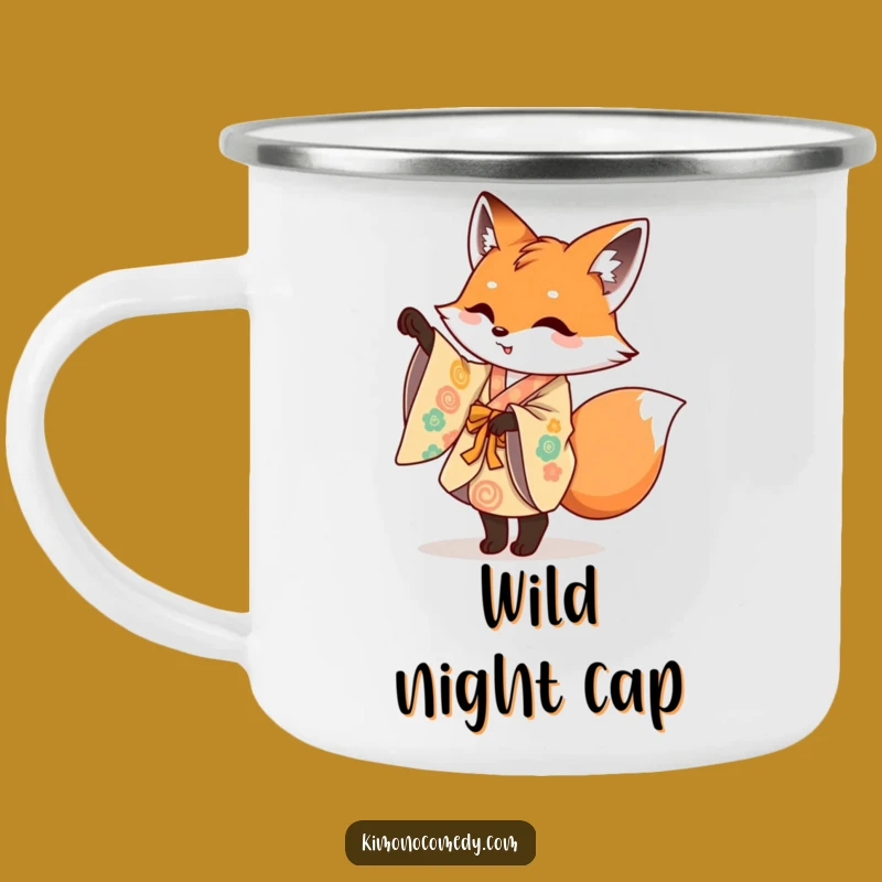 Funny Fox Kimono Camping Mug: Mischievous Fox Pirouette, Artistic Outdoor Humor Gift