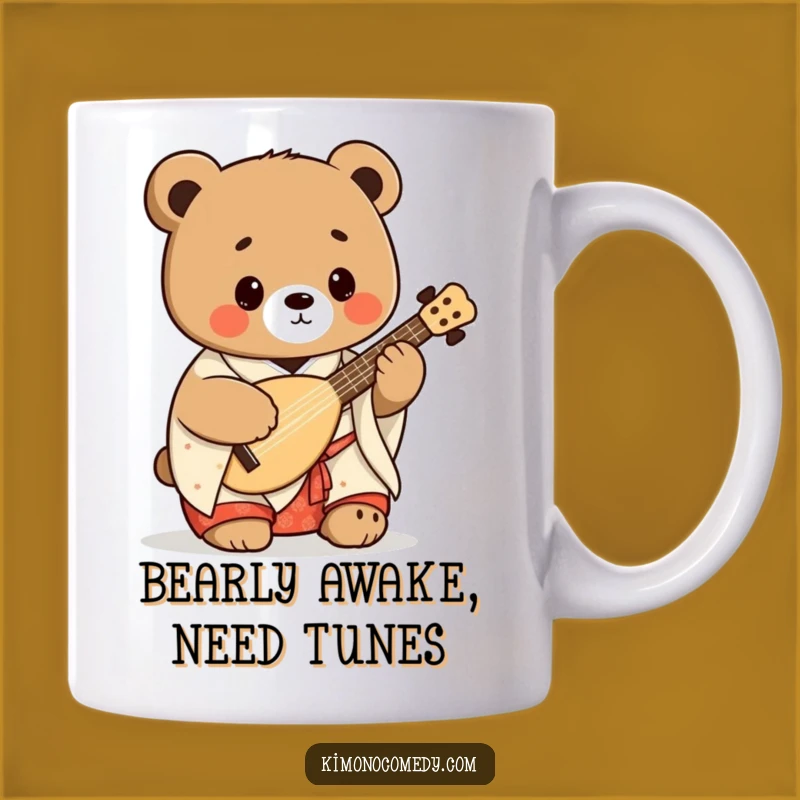 Funny Kawaii Bear Shamisen Mug: Playful Japanese Music Lover Gift