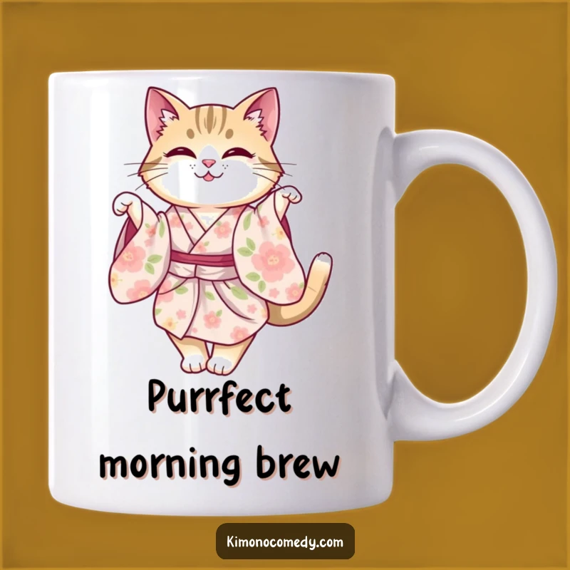 Funny Cat Kimono Mug, Graceful Twirl Design, Whimsical Gift for Cat Lovers