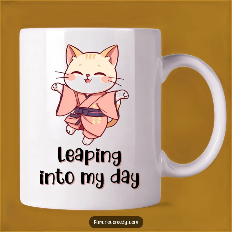 Funny Cat Leap Mug: Kawaii Elegant Cat Gift, Graceful Pose Coffee Cup