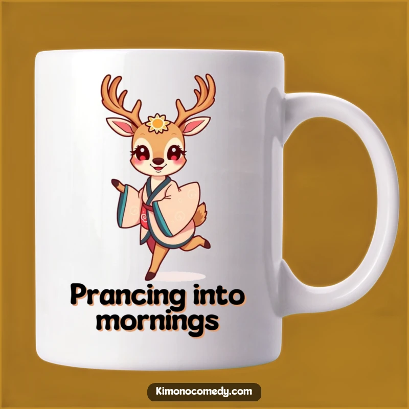 Funny Elegant Deer Kimono Mug: Kawaii Grace with a Smile, Perfect Funny Gift!