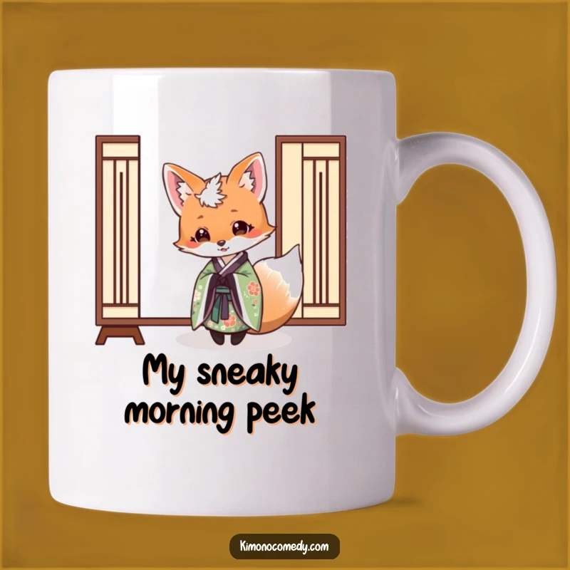 Funny Fox Kimono Screen Mug: Mysterious and Humorous Gift for Art Lovers