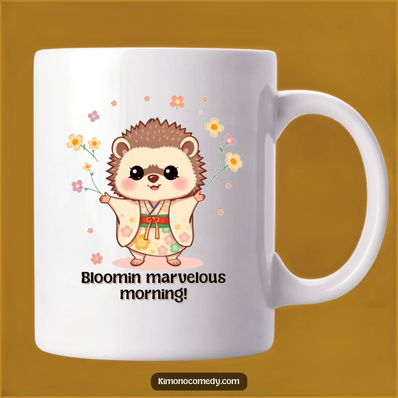 Funny Hedgehog Kimono Mug: Festive Floral Juggling Gift for Tea & Coffee Lovers