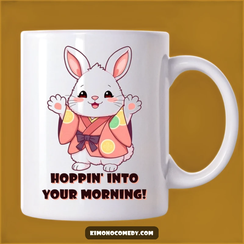 Funny Kawaii Bunny Mug: Fluffy Friend in Kimono, Perfect Cheerful Gift!
