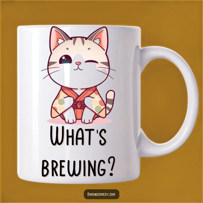 Funny Kawaii Cat Kimono Mug: Curious Tilt, Perfect Funny Gift!