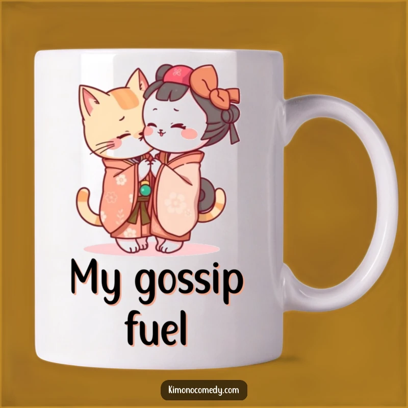 Funny Kawaii Kimono Cat Secret Sharing Mug - Perfect Gift for Cat Lovers