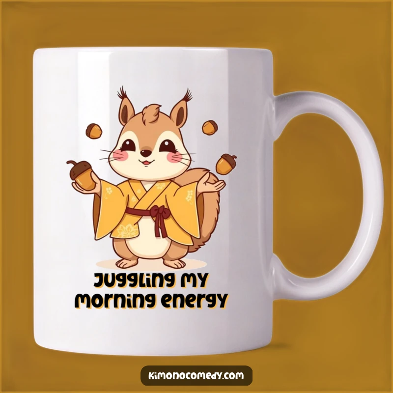 Funny Playful Squirrel Kimono Mug - Acorn Juggling Fun Gift
