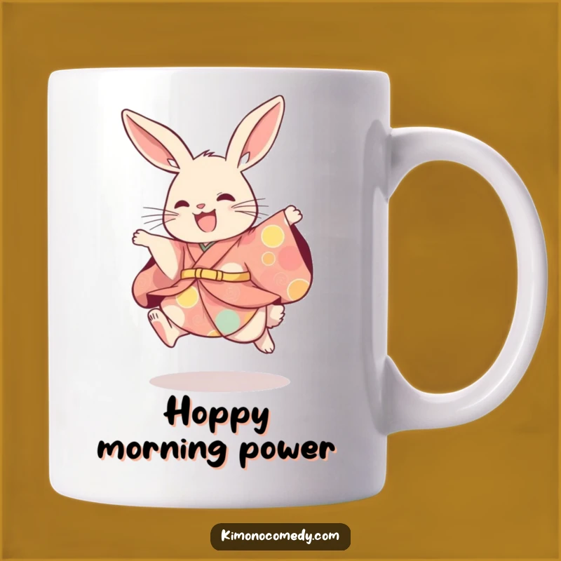 Funny Rabbit Kimono Leap Mug, Playful Hare Gift for Bunny Lovers