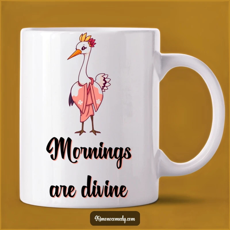Kawaii Crane Elegant Bow Mug: Graceful & Funny Gift