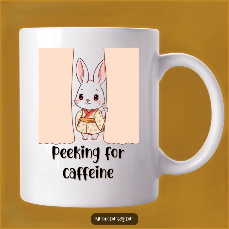 Funny Kawaii Rabbit Kimono Mug: Curious Peek Design, Perfect Funny Gift for Rabbits Lovers