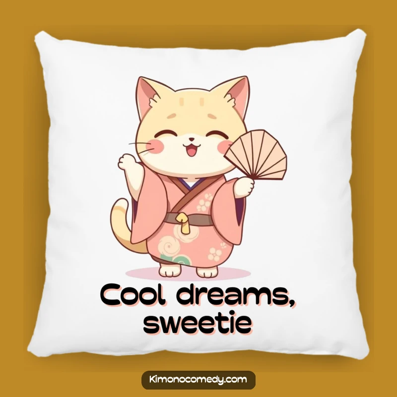 Funny Cat Fan Pillow: Kawaii Festive Kimono Cushion, Joyful Waving Comfort Gift