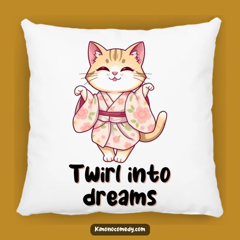 Funny Cat Kimono Pillow, Cozy Feline Cushion, Graceful Twirl Decor Gift