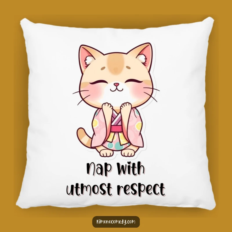 Funny Cat Kimono Pillow: Kawaii Japanese Style Cushion, Polite Cat Comfort Gift