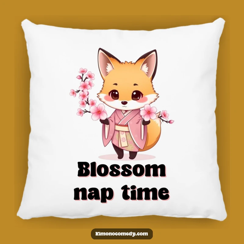 Funny Fox Kimono Pillow: Soft Cushion with Elegant Blossom Offering Design