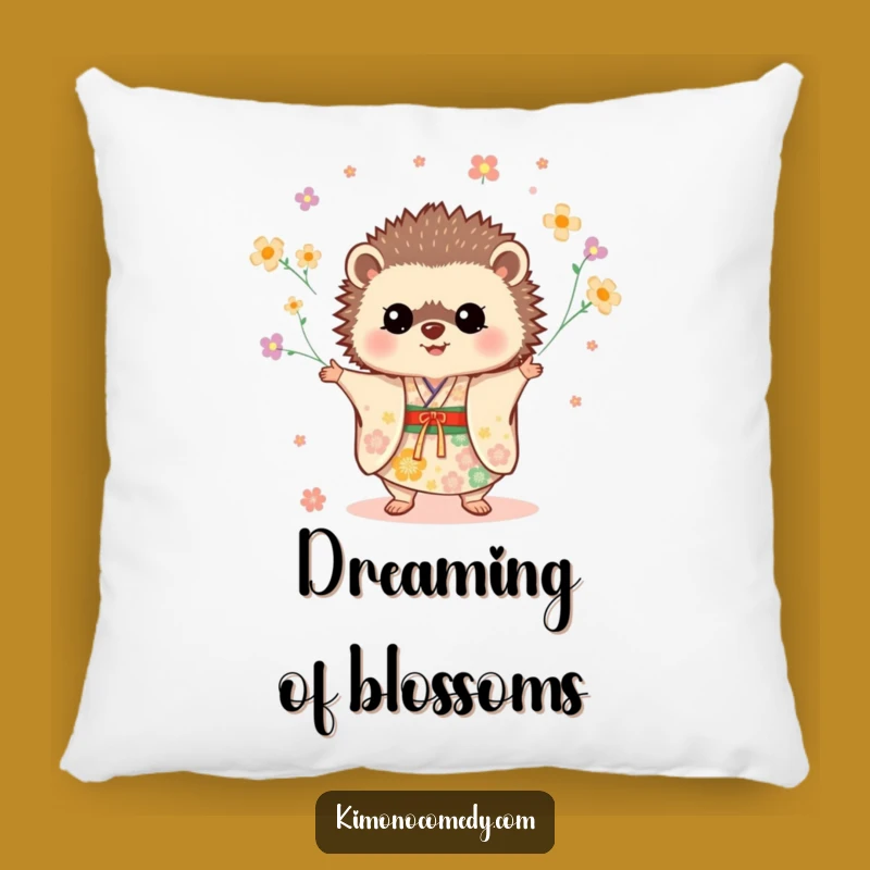 Funny Hedgehog Kimono Pillow: Soft Cushion with Festive Juggling Floral Design