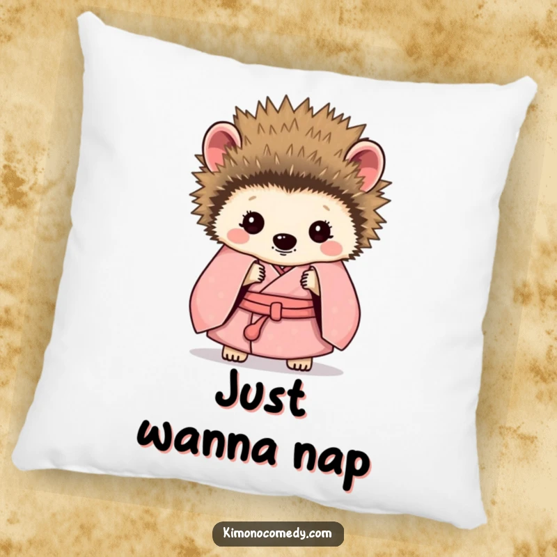 Funny Hedgehog Kimono Pillow: A shy hedgehog in a kimono, partially hidden by its quills, a soft and funny decorative accent.