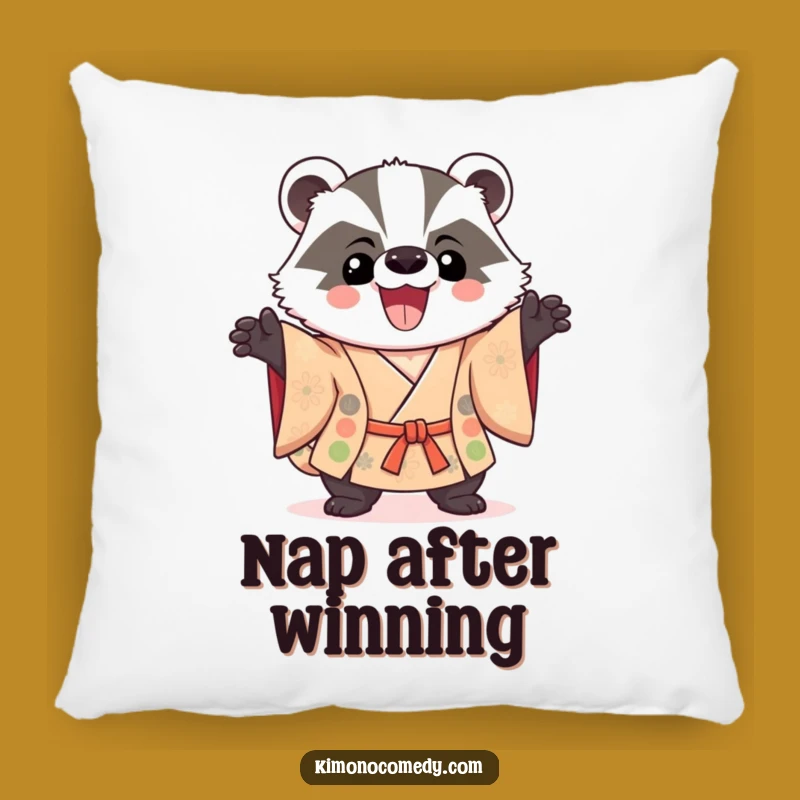 Funny Kawaii Badger Pillow: Cozy Cushion with Triumphant Pose