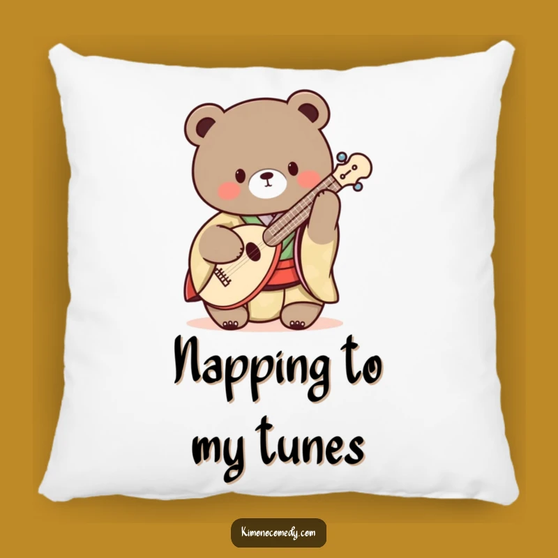Funny Kawaii Bear Shamisen Kimono Pillow: Comfy & Musical Decor