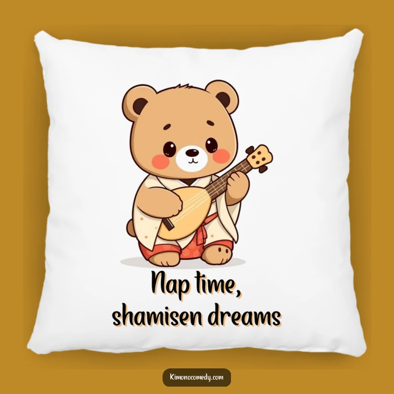 Funny Kawaii Bear Shamisen Pillow: Cozy Japanese Music Comfort Gift