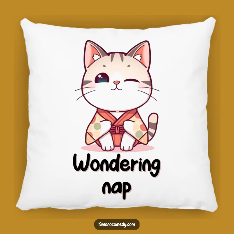 Funny Kawaii Cat Kimono Pillow: Curious Nod, Cozy & Humorous Gift!