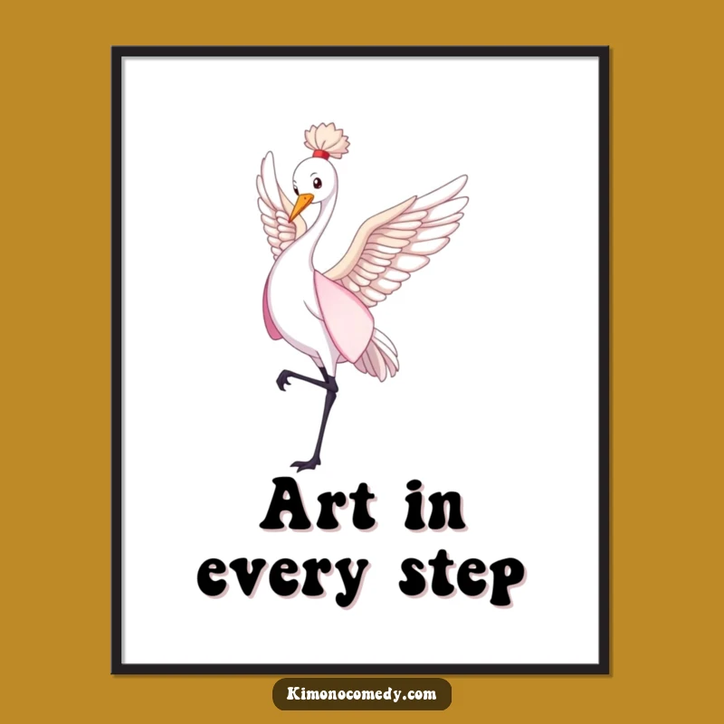 Funny Graceful Crane Digital Art - Kimono Dance Print Gift