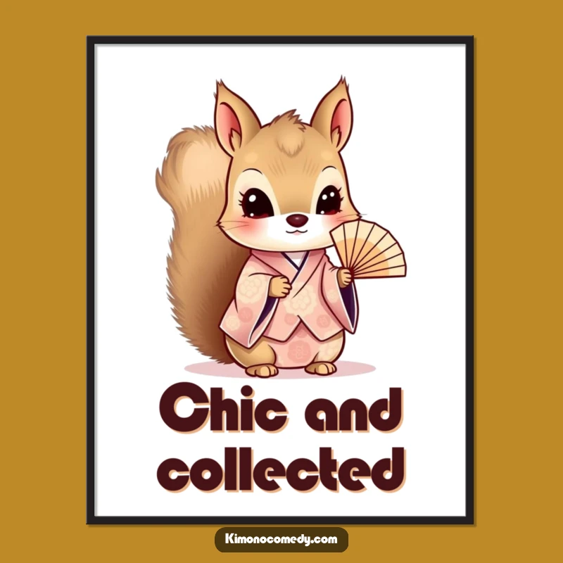 Funny Kawaii Squirrel Digital Art: Fan Kimono Beauty, Perfect Instant Gift!