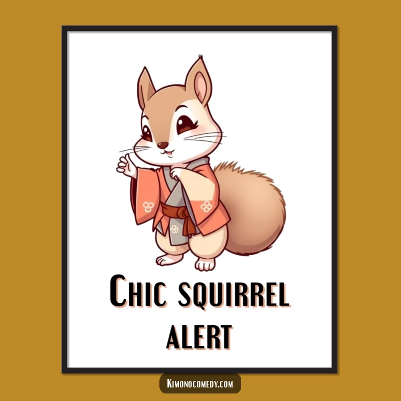 Funny Kawaii Squirrel Kimono Digital Art: Instant Stylish Anime Decor Gift