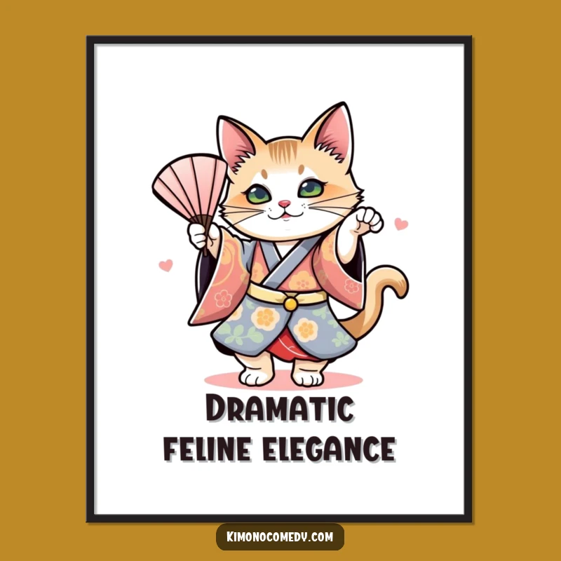 Funny Cat Kimono Fan Dance Digital Art: Instant Artistic Decor with Flair