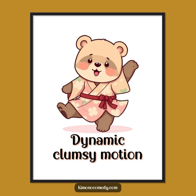 Funny Bear Cub Kimono Cartwheel Digital Print: Playful Wall Art, Instant Download