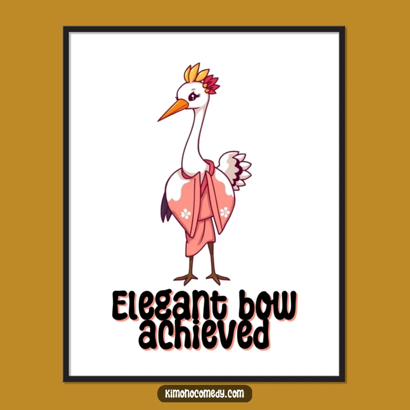 Funny Kawaii Crane Elegant Bow Digital Print: Instant Graceful Art