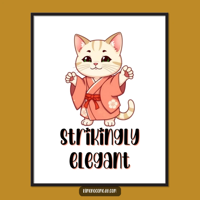 Funny Cat Kimono Pose Digital Art: Instant Chic and Humorous Wall Decor
