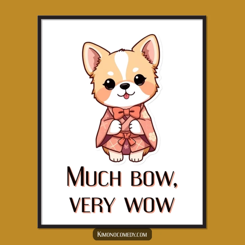 Funny Dog Kimono Bow Digital Art: Downloadable Humorous Print for Polite Decor
