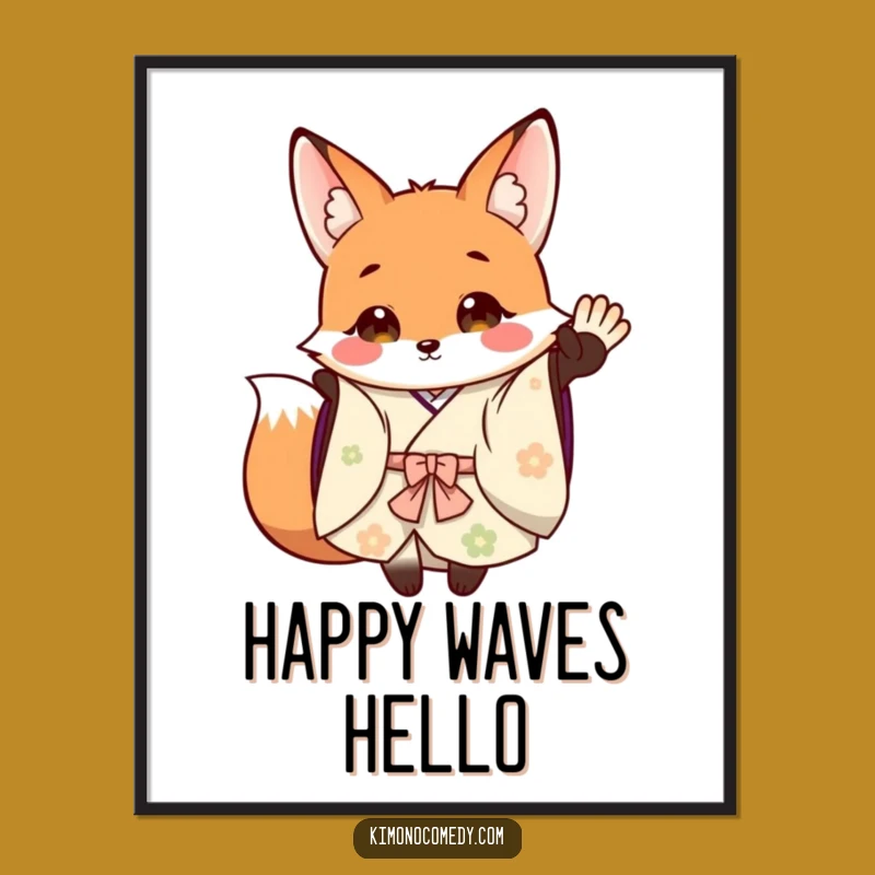 Funny Fox Kimono Wave Digital Art: Instant Downloadable Cheer for Your Walls