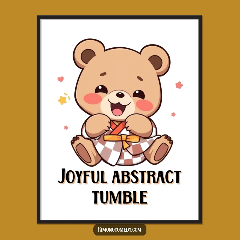 Funny Kawaii Bear Digital Art - Joyful Tumbling Kimono Decor