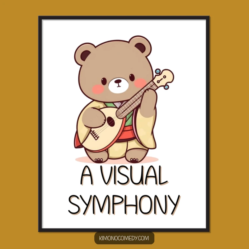 Funny Kawaii Bear Shamisen Kimono Digital Art: Instant Musical Decor